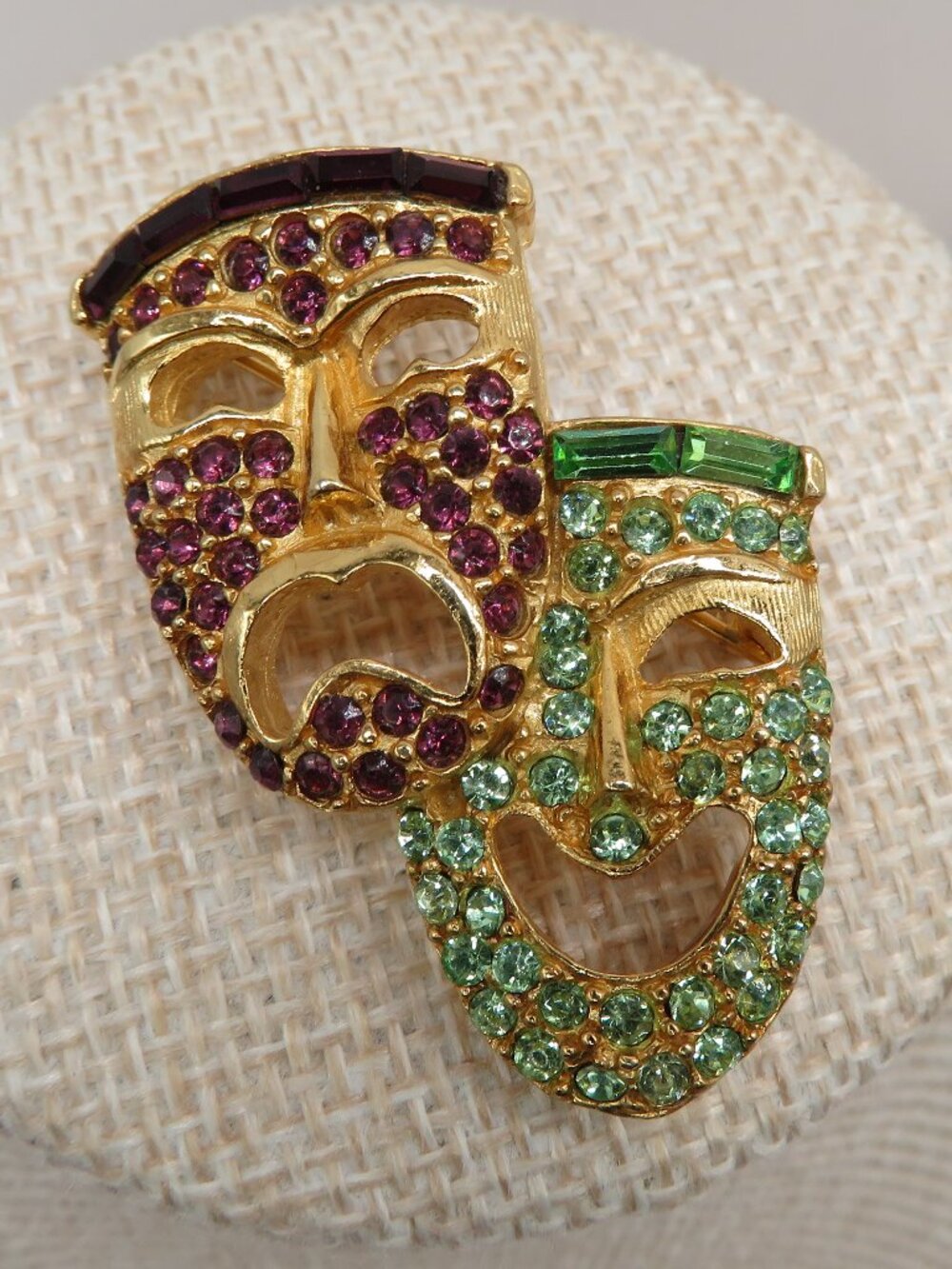Vintage Pell Theatre Masks Rhinestone Gold Tone Brooch